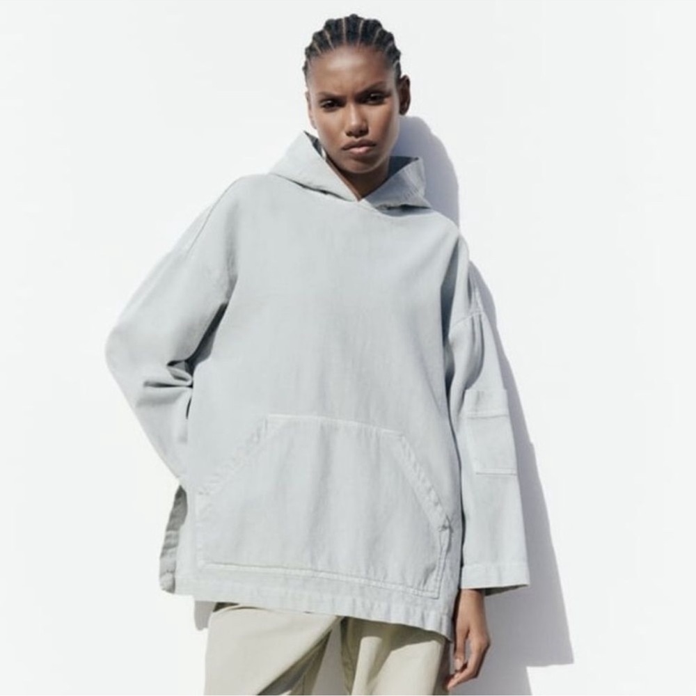 ZARA TRF DENIM POUCH POCKET SWEATSHIRT
